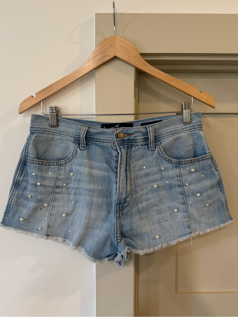 Hollister Light Wash Studded Denim Shorts with pearls